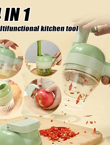 סט פורס ירקות חשמלי 4 ב-1 פורס ירקות מיני מועך שום מטחנת בשר חשמלית