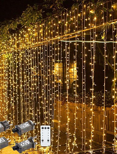 outdoor kerst raamverlichting 3x3m-300led plug in 8 modi gordijn licht 9 kleuren afstandsbediening raam muur opknoping licht warm wit rgb voor kerstversiering slaapkamer bruiloft party tuin indoor