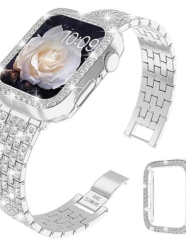 Pulsera de joyería Compatible con Apple Watch Correa 38mm 40mm 41mm 42mm 44mm 45mm 49mm con caso Mujer Diamante brillante Acero Inoxidable Diamantes Sintéticos correa de repuesto para iwatch Ultra 2