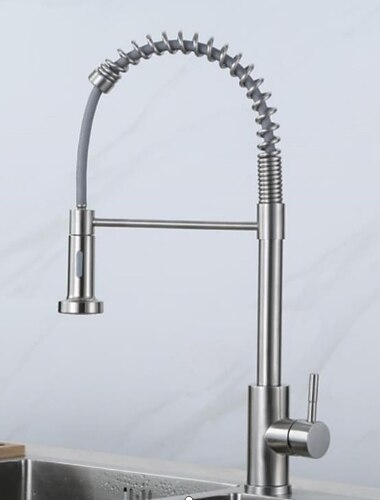 keukenkranen 304 roestvrij staal enkele handgreep eenhendel pull down sproeier lente aanrecht kraan geborsteld nikkel