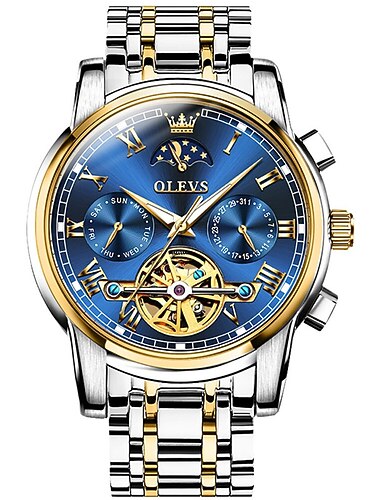 OLEVS Men Mechanical Watch Calendar Luxury Waterproof Fashion Automatic Self-winding Moon phase Luminous Stainless Steel Strap Watch