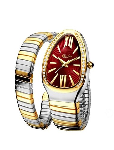 ミスフォックス女性の腕時計ヘビの形の高級腕時計女性のための鋼のユニークなゴールドクォーツレディース腕時計