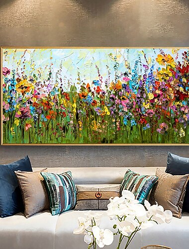 groot formaat olieverfschilderij 100% handgemaakte handgeschilderde muurkunst op canvas horizontaal abstract kleurrijk bloemenlandschap woondecoratie decor opgerold canvas geen frame niet uitgerekt