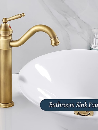  Antique Brass Single Handle Bathroom Sink Faucet Brushed Brass Long Reach Bathroom Faucet Mixer Tap