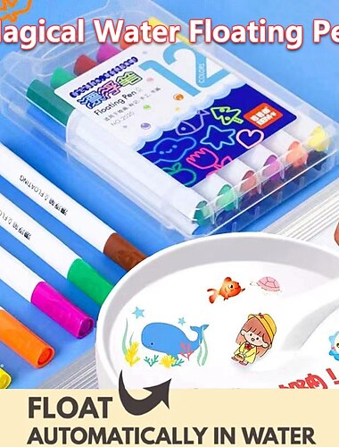 penna magica per pittura ad acqua, set di kit di penne galleggianti magiche a 12 colori, pennarelli per cancellare lavagna bianca, penne ad acqua doodle ottima idea per bambini ragazzi ragazze adulti