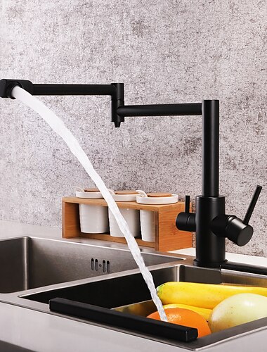 köksblandare, hopfällbar enkelhandtag ett hål elektropläterad grytfyllningscenterset modernt modernt kökskranar (svart/borst nickel)