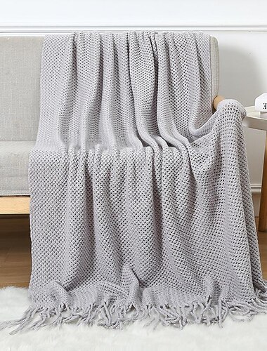 coperte per divano con nappa, coperta in maglia arancione bruciata per letto, grandi coperte calde super morbide per la casa