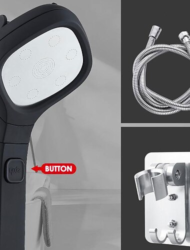 Duschkopf 4-Modus einstellbarer Hochdruck Wassereinsparung Ein-Tasten-Stoppwasser Handbrause unter Druck Badezimmerzubehör (mit 1,5 m Wasserleitung und Halterung)