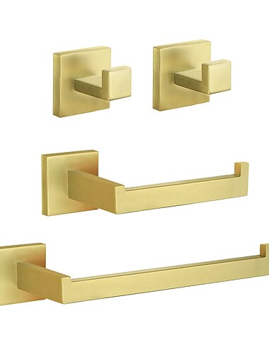  juego de herrajes para bano 4 piezas, accesorios de bano remodelados montados en la pared de acero inoxidable sus304, incluye 2 ganchos para batas, 2 toalleros