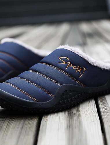 Chinelos masculinos antiderrapantes, chinelos de inverno, chinelos quentes, sapatos de caminhada diários, algodão, quente, antiderrapante, preto, azul escuro, inverno