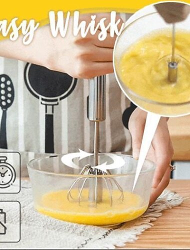 Batidor de huevo semiautomático de acero inoxidable más grande, batidor giratorio de empuje manual, mezclador versátil para espumar leche, agitador para mezclar, batir y batir & emocionante