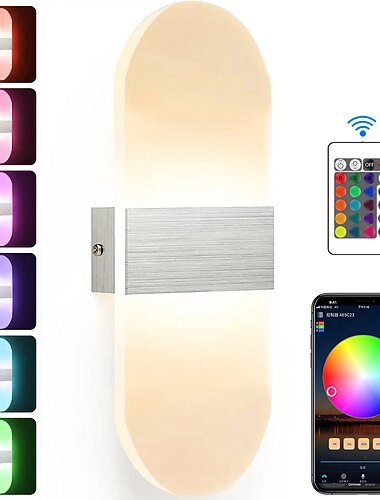 LED Dimming Wall Lamp, 15.6in RGB WIFI Bluetooth 2.4G 10W Indoor Smart Acrylic Wall Lamp APP Control Compatible with Alexa and Google home Assistant without Hub Suitable for Bedroom Corridor