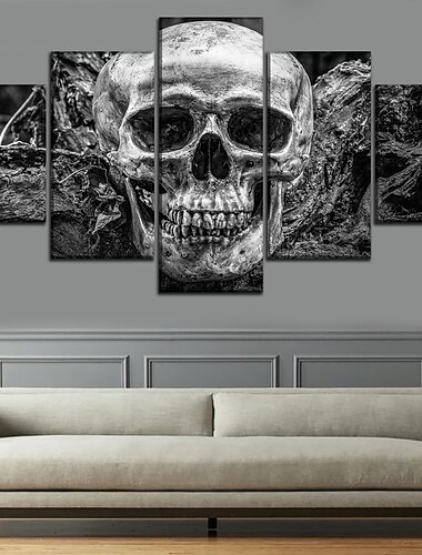 5 paneler halloween print sorte kranier moderne vægkunst vægophæng gave boligdekoration rullet lærred uindrammet ustrakt malerkerne