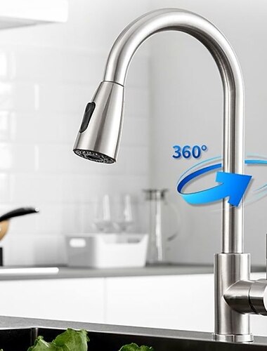 kjøkkenkran med uttrekkbar spray, enkelt håndtak ett hull rustfritt stål uttrekk / nedtrekkbar / standard tut / høy / høy bue sentersett minimalistisk / moderne moderne kjøkkenkraner