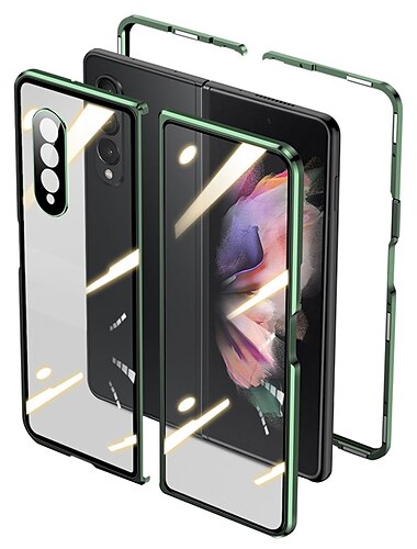 電話 ケース 用途 サムスンのギャラクシー Z Fold 5 Z Fold 4 Z Fold 3 磁気吸着ケース ミラー クリア 磁石バックル 強化ガラス メタル