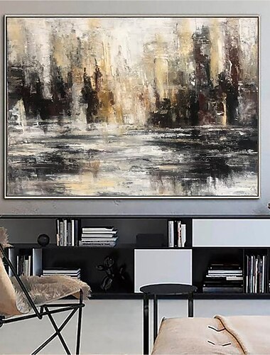 Pintura a óleo artesanal arte da parede da lona decoração faca abstrata pintura paisagem preta para decoração de casa rolada sem moldura pintura não esticada