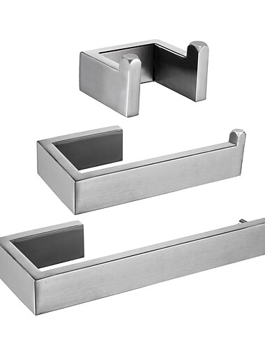  juego de accesorios de bano de acero inoxidable de 3 piezas, toallero montado en la pared, soporte para papel higienico y gancho para albornoz, juego de accesorios de bano (negro/niquel cepillado)