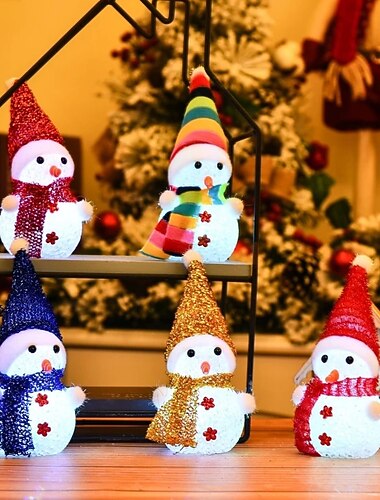 flerfarvet led lysende snemand ornamenter julevedhæng julekrystal lampe natlys glædelig jul gave noel varer