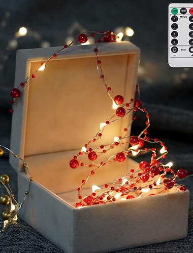 vánoční červené bobule girlanda světla led víla řetězová světla 5m-50leds 3m-30leds vánoční ozdoby dálkové ovládání napájené baterií 8 režimů venkovní voděodolná sváteční světla dekorace narozeninové oslavy