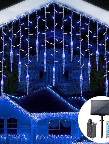 guirlande lumineuse de noël en plein air solaire et plug in 8 modes 5m 216led 3.5m 96led télécommande 24v plug in string lights led curtain fairy string light for garden party timing dimming