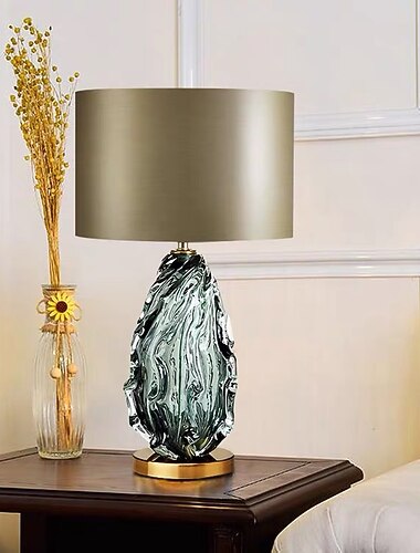 led bordlampe possini euro design kyst nattbordslampe 68cm høy keramisk blågrønn virvelglasur nøytral oval skjerm for stue soverom nattbord