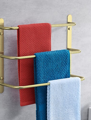  בר מגבות אמבטיה רב שכבתי מדף אמבטיה עכשווי מפלדת אל חלד מלוטשת חדר רחצה בר מגבות 3 קומות מותקן על קיר 45/60 ס"מ