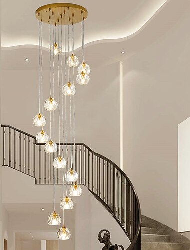 araña de cristal led 15 luces 50 cm luces empotradas escalera de caracol araña larga villa escalera luz araña dúplex 10-120v / 220-240v / g9