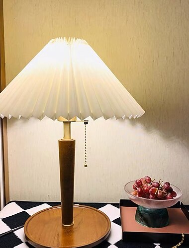 Lampe de table avec abat-jour en tissu et tête de lampe en laiton salon chambre, lampe de table à interrupteur à tirette, lampe de table à interrupteur à tirette, lampe de chevet en bois 5w 110-240v