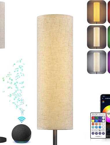 lampadaire led pour salon chambre lampadaire intelligent avec alexa google assistant app télécommande grand lampadaire moderne avec abat-jour en lin 16 millions de couleurs ampoule incluse