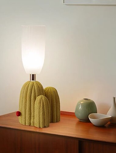 Lampa stołowa kaktus zielony biały żywica przezroczyste szkło lampka na biurko lampka nocna do sypialni oprawy oświetleniowe do wystroju domu