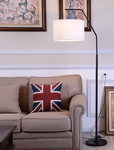 lámpara de pie de simplicidad moderna, lámpara de poste alto, pantalla de lino, lámpara de pie, lámparas de pie con base de metal, sala de estar, dormitorio, muebles artísticos