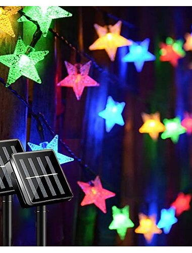 Weihnachts-Solarstern Lichterkette 2er Set 12m 50LEDs Stern 8 Beleuchtungsmodi Feenlichter wasserdichte Solar LED Lichterkette Spielhaus Gartenpatio Landschaftsdeko-Lichter für Gartenparty