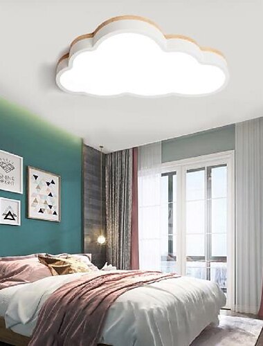 led taklampor färg molnformad dimbar barnrum infälld taklampa metall trä babyrum belysningsarmatur för pojk flickrum barns sovrum(17,6")