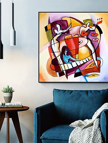 pictură în ulei realizată manual, pânză, artă de perete, decorare în stil kandinsky, abstract postmodern, pentru decor interior, pictură rulată fără rame, neîntinsă