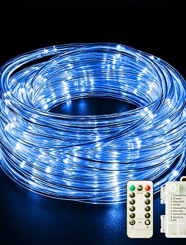 led taulys led strenglys utendørs vanntette ip65 juleeventyrlys 30m-300leds 22m-200leds 12m-100leds 7m-50leds 8 moduser batteridrevet dimbar/timer med fjernkontroll for fest