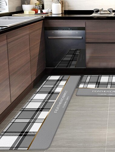 Kitchen Floor Mats Lattice Non-Slip Waterproof And Oil-Proof Mats Dirt-Resistant Light Luxury High-End Wash-Free Rubber Door Mats