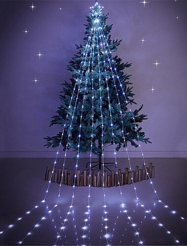 Kerstster Snoerlichten Buiten Decoraties 9X2M 180LED Waterval Boom Feestverlichting met Topster Voor Slingerdecoratie Yard Feestvakantie Kerstkleurige Licht AC220V EU Plug