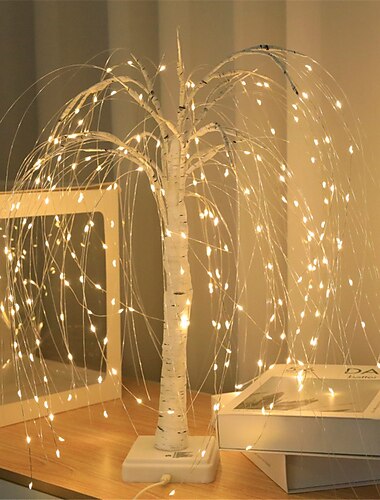 Luz led de noche de árbol de Navidad de sauce, 192 ledes, control táctil, 8 modos, lámpara de noche de hadas para dormitorio, boda, fiesta, decoración del hogar