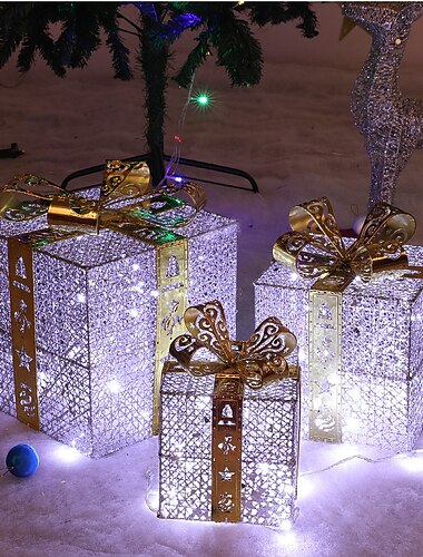 3 pezzi Scatole Regalo Illuminate di Natale a Batterie Set di 9 pollici/8 pollici/6 pollici con Fiocchi Scatole Regalo per Natale Matrimoni Giardini Decorazioni Artistiche per Feste