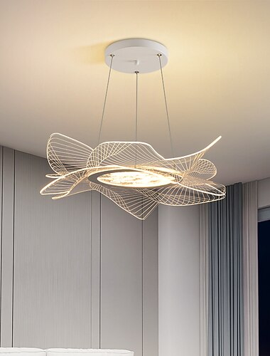 suspensions led 42/52 cm 3000-6000k 1 lumière feuille de lotus acrylique lustre lampe moderne style contemporain cuisine salle à manger maison bar lumière 110-120v 220-240v