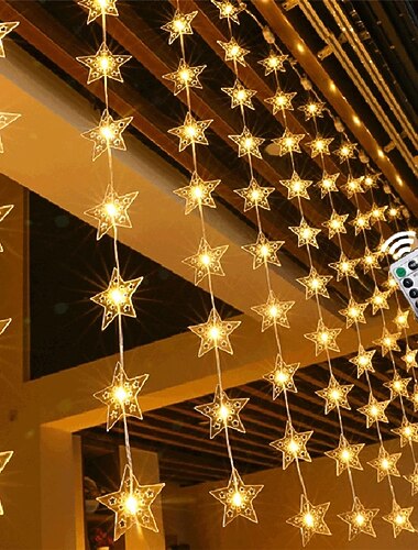 Sterne Fenstervorhang Lichterketten 3x2m Weihnachtslichterkette wasserdichte USB-Fernbedienung Girlande Lichter für Schlafzimmer Hochzeit Weihnachten Urlaub Dekor 3x1m 3x2m
