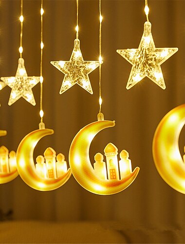 3 m-es csillag &amp; hold led függönyfüzér lámpák, karácsonyi függönyfüzérek dekorációk otthonra, rendezvényekre &amp; fél