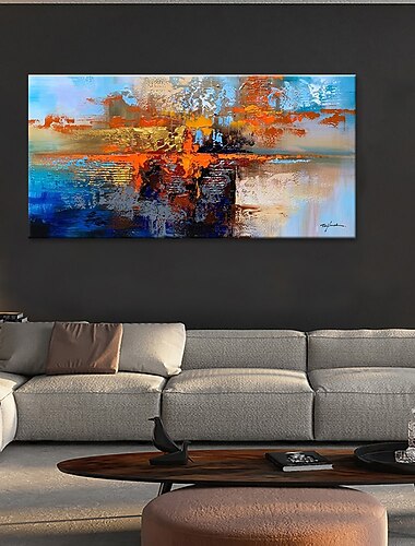 Ölgemälde 100% Handarbeit handgemalte Wandkunst auf Leinwand orange blau horizontal abstrakt modern Wohndekoration Dekor gerollte Leinwand ohne Rahmen ungedehnt