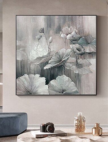 Pittura A Olio Fatta A Mano Su Tela Decorazione Della Parete Di Arte Moderna Grigio Astratto Fiore Di Loto Per La Decorazione Domestica Pittura Arrotolata Senza Cornice Non Allungata