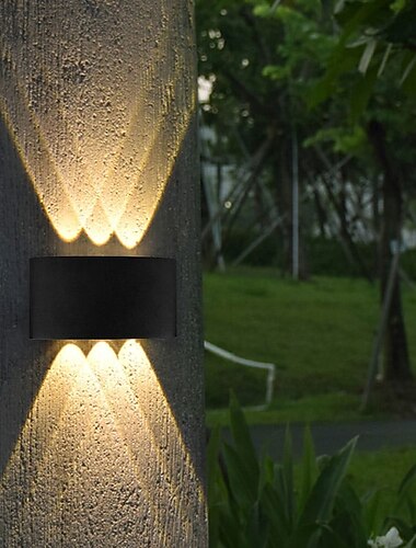 Outdoor/Indoor Wall Lamp IP65 Waterproof LED Aluminum, 6W 3000K Up and Down Warm White Lighting Outdoor Double-Head Curved Wall Light for Bedroom Living Room Stairs (Black/White)