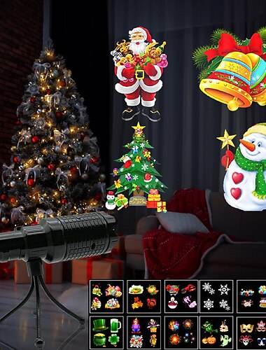 Weihnachtsprojektionslichter 12 HD-Muster AAA-Batterie Weihnachts-Geburtstags-Sankt-Patrick-Festival Innen- und Außendekorative Lampe