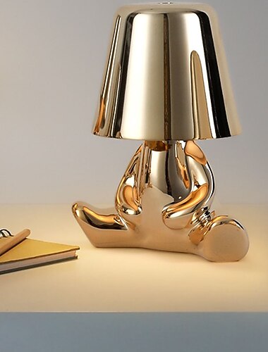 touch led bordlampe, moderne tænker dekorativ lampe led genopladelig skrivebordslampe, golden little man usb bordlampe, natlampe til soveværelse, studie, stue, natbord, bar, restaurant
