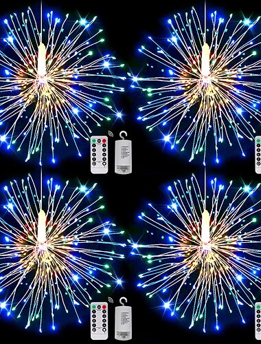 4er-Pack Feuerwerkslichter Weihnachtslichter Dekorationen Starburst LED-Kupferdraht-Lichterketten 8 Modi batteriebetriebene Lichterketten mit Fernbedienung Hochzeit Weihnachten dekorative Hängelichter