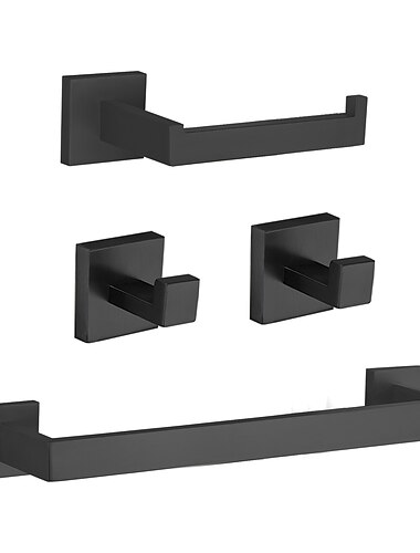  juego de accesorios de bano 4 piezas, accesorios de bano remodelados de acero inoxidable sus304 montados en la pared, incluye 2 ganchos para batas, 1 toallero, 1 soporte para papel higienico