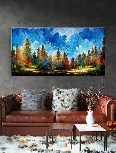 Handgefertigtes Ölgemälde auf Leinwand, Wandkunst, Dekoration, moderne, farbenfrohe, mysteriöse Waldlandschaft für Wohnkultur, gerolltes, rahmenloses, ungedehntes Gemälde